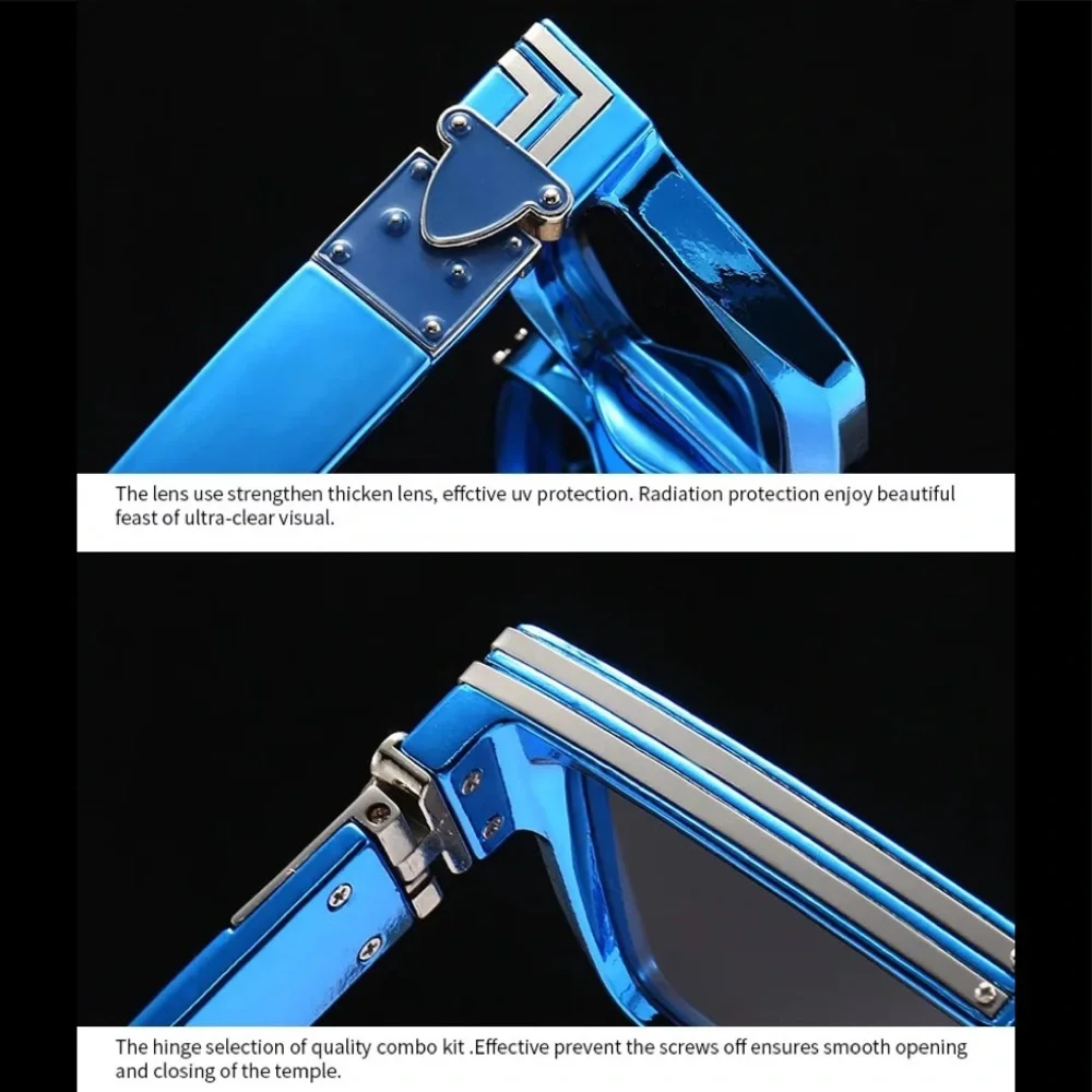Metallic Enamel Gold Luxury Brand Designer Square Sunglasses Men